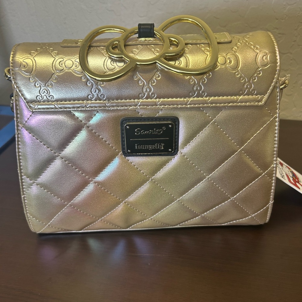 Loungefly Gold Quilted Hello Kitty Crossbody Bag